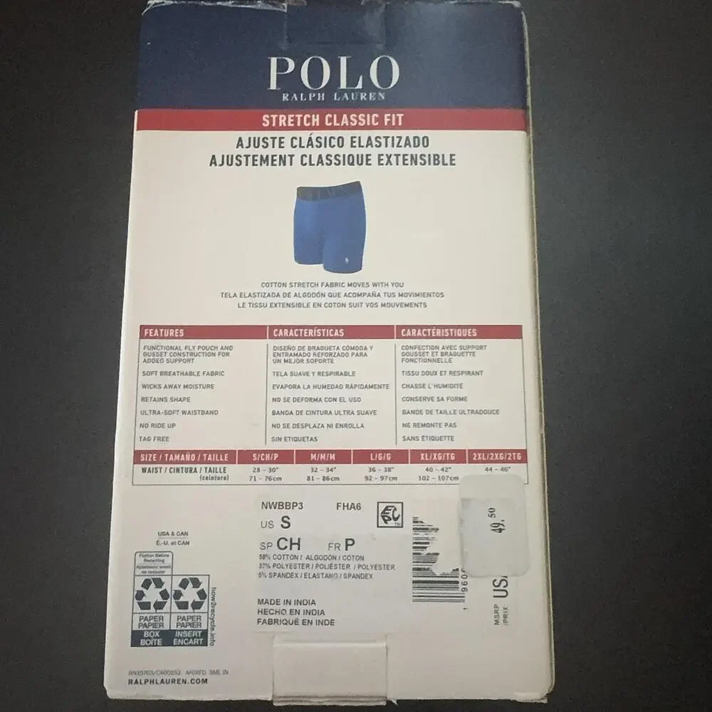 Polo Ralph Lauren Stretch Classic Fit Boxer Brief Mens Small Multi Grey 3 Pack